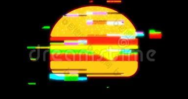绘制标记像素汉堡故障卡通手工动画无缝环<strong>液晶</strong>屏幕背景。 新质量